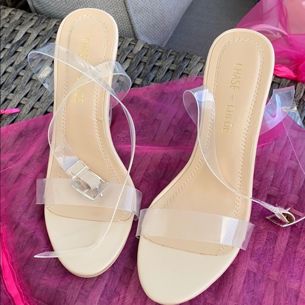 Chase + Chloe Transparent Heel, Ankle Strap Heels